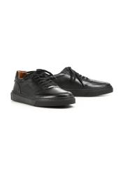 Black leather men's sports shoes BUTYM-0484-99(W25), diagonal product view on a white background.