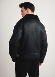 Men's black sheepskin coat KOZMP-0009-99(Z25) - rear view of the product on a white background. Half of the silhouette visible.