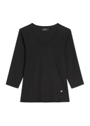 Black women's V-neck blouse LSLDT-0036-99(W26), front product view on white background.