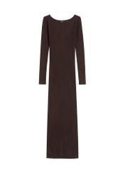 Brown ribbed midi dress SUKDT-0241-1I(Z26), front product view on white background.