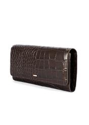 Brown women's croco wallet PORES-0954-89(W25) - diagonal product view on white background.