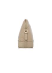 Beige women's handbag with monogram TOREC-1180-1P(W26), side view of the product on a white background.