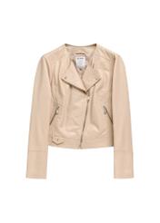 Beige women's leather biker jacket KURDS-0273-1B(KS) - front product view, on a white background.