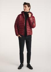 Men's jacket in burgundy color KURMT-0380-49(Z25), product visible from the front on the model, the entire silhouette is visible.