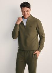 Men's khaki sweatshirt without hood BLZMT-0067-55(Z25), front view of the product on the model. Half of the silhouette visible.