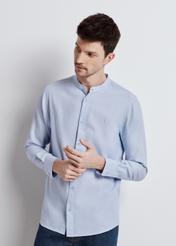 Men's blue collarless shirt KOSMT-0326-61(W24)-02