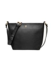 Black leather shoulder bag TORES-1280-99(W26), front product view on white background.