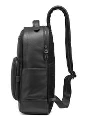 Men's black leather backpack PLCMS-0018R-9I(W26), side product view on white background.