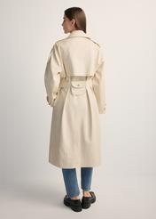Long cream oversize women's coat KURDT-0659-0C(W26), back view of the product on the model. Full silhouette visible.