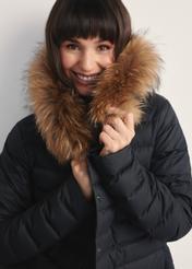 Black women's winter jacket KURDT-0617-99(Z25) - close-up of detail on model against white background.