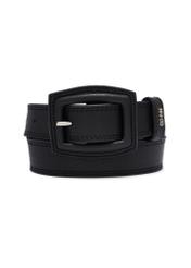 Black leather women's belt PASDS-0272-99(W26), front product view on white background.