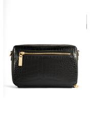 Black small women's croco handbag TOREC-1049-99(Z25), product view from the back on a white background.