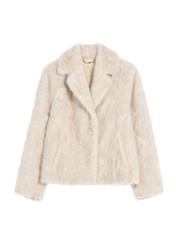 Beige short women's fur coat FUTDP-0058-1A(Z26), front product view on white background.