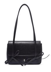 Small black women's handbag with bows TOREC-1379-99(Z26), front product view on white background.