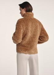 Brown women's fur coat FUTDP-0021B-89(Z25), back view of the product on the model. Half of the silhouette visible.