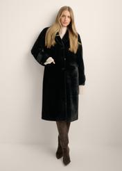 Women's long black fur coat FUTDP-0080-99(Z26), front view of the product on the model. Full body visible.