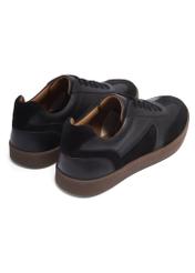 Black leather sports shoes BUTYM-0573-9J(Z26), product view from the back on a white background.