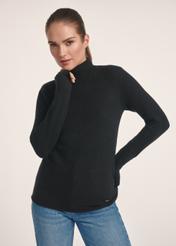 Black women's turtleneck sweater SWEDT-0241-99(Z25), front view of the product on the model. Half of the silhouette visible.