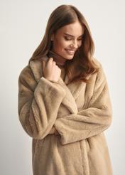 Long beige women's fur coat FUTDP-0064-81(Z25)