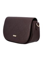 Small brown women's messenger bag TOREC-1289-1I(Z26), diagonal side view on a white background.