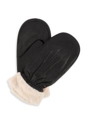 Women's black leather gloves with fur REKDS-0095-99(Z25), product view on white background.