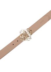 Beige leather women's belt with decorative buckle PASDS-0305-1A(Z26), top view of the product on a white background.
