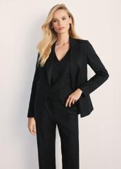 Black women's jacket ZAKDT-0045-99(Z25) - front view of the product on the model. Half of the silhouette visible.