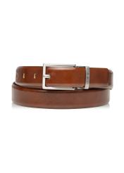Men's cognac leather belt PASMS-0263-1F(W26), front product view on white background.