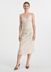 Beige linen midi skirt SPCDT-0108-81(W25)-01