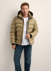 Men's winter jacket in sage color KURMT-0422-8F(Z26), front product view on model. Half silhouette visible.