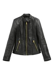 Black women's leather jacket KURDS-0602-99(W26) - front product view, on white background.