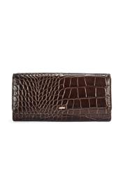Brown women's croco wallet PORES-0954-89(W25) - front product view on white background.