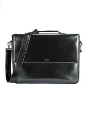 Black leather men's briefcase TORMS-0467-99(Z25) - front product view on white background.