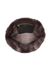 Brown leather woven handbag TORES-1300-1I(W26), product view inside on white background.
