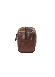 Men's brown leather cosmetic bag TORMS-0106-1H(W26), side product view on white background.