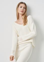 Cream V-neck sweater for women SWEDT-0204-81(W24)-01
