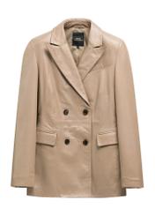Beige women's leather jacket KURDS-0647-1K(Z26), front product view on white background.