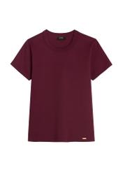Burgundy cotton women's T-shirt TSHDT-0144-4D(Z26)-1H(Z26), front view of the product on a light background.
