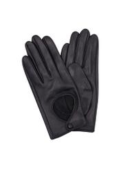Black women's leather gloves REKDS-0113-99(Z26) - product view from above, on a white background.