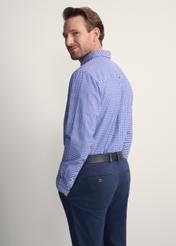 Men's navy blue checkered shirt KOSMT-0345-17(Z25), product view from the back on the model, half of the silhouette visible.