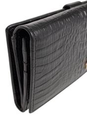 Black leather women's wallet PORES-0909-9G(Z26), close-up of the product detail on a white background.