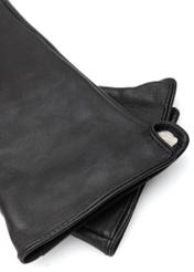 Long black leather women's gloves REKDS-0082A-99(Z25), close-up of product detail, view on white background.