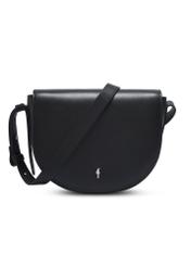 Women's black leather messenger bag TORES-1352-99(Z26). Front view on white background.