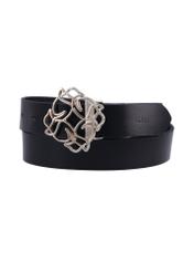 Black leather women's belt with decorative buckle PASDS-0305-99(Z25), front product view on white background.
