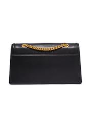 Black leather women's handbag with decorative element TORES-1394-99(Z26) - product view from the back, on a white background.