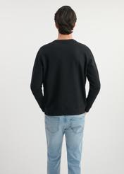 Black men's sweatshirt without hood BLZMT-0070-99(W25) - back view on the model on a white background. Half of the silhouette visible.