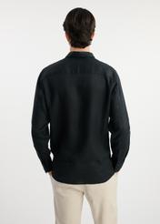 Black linen men's shirt KOSMT-0321-99(W25) - product view from the back on the model on a white background. Half of the silhouette visible.