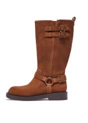 Light brown suede women's ankle boots BUTYD-1305-1G(Z26), side product view on white background.