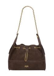 Brown medium suede women's handbag TORES-1408-1I(Z26) - front product view, on white background.