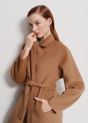 Long beige women's coat  PLADT-0053-81(Z24) zdj.1